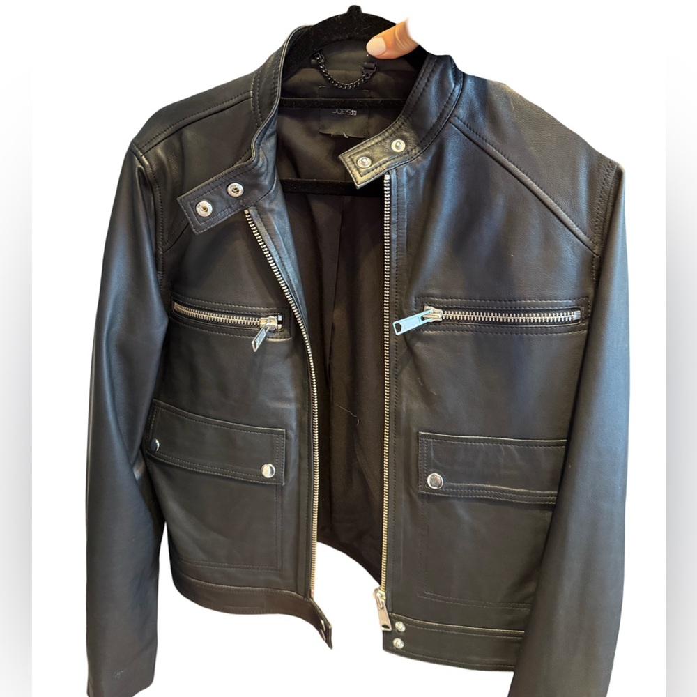 Classic Joes moto supple black leather jacket, silver details, worn twice L